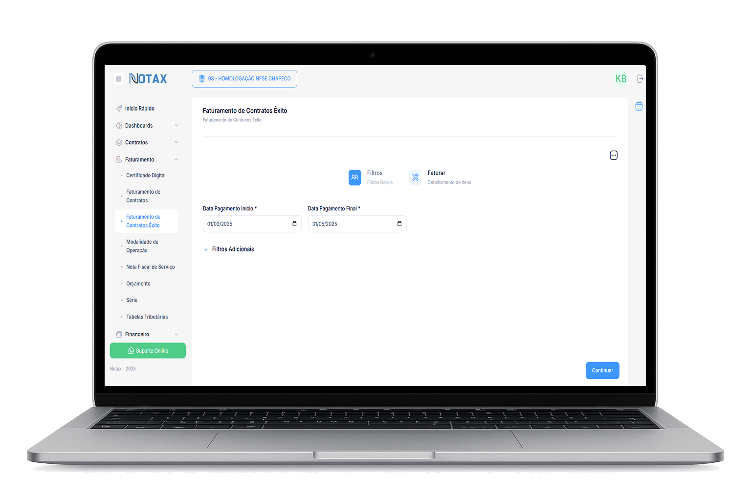 Interface do sistema Notax